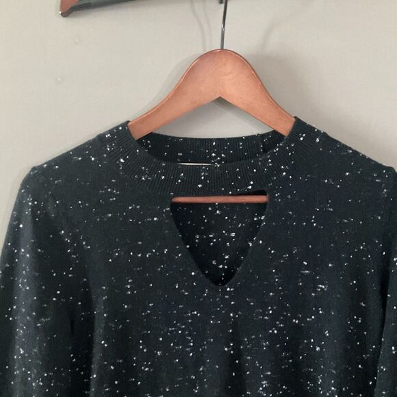 LOFT V-Neck Sweater Black Speck Cut-Out Office Casual Long Sleeve Pullover SMALL - Picture 2 of 9